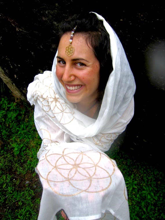 JAYA MOKSHA - Wholesale Scarf - Women's - Ivory Seed of Life Scarf / Sacred Geometry Shawl or Scarf1
