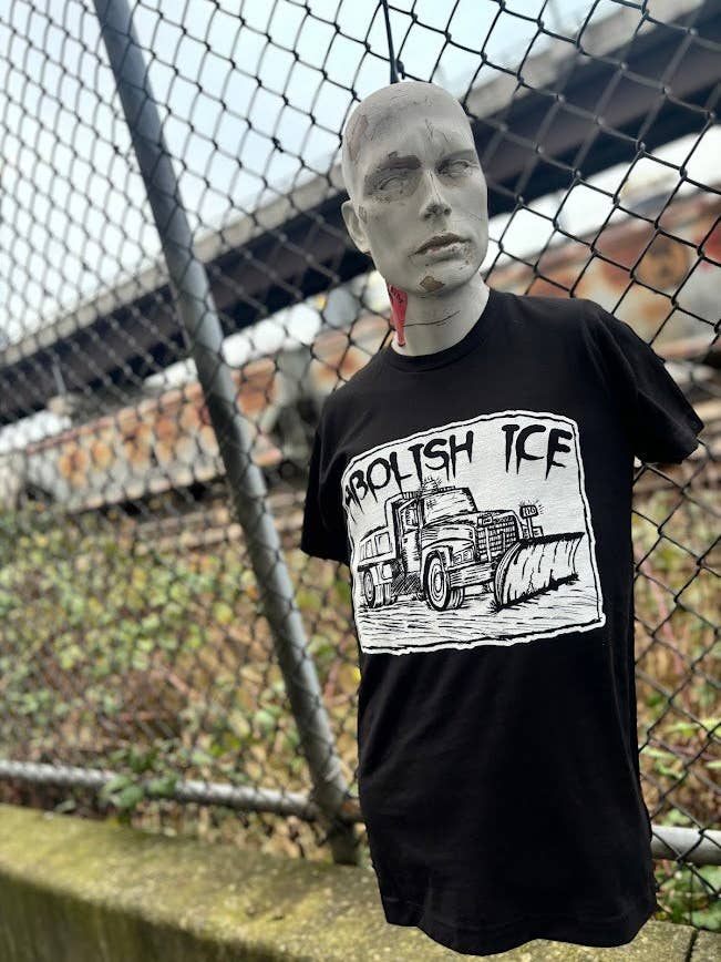 Abolish ICE snowplow t-shirt. for wholesale by Three Raccoons