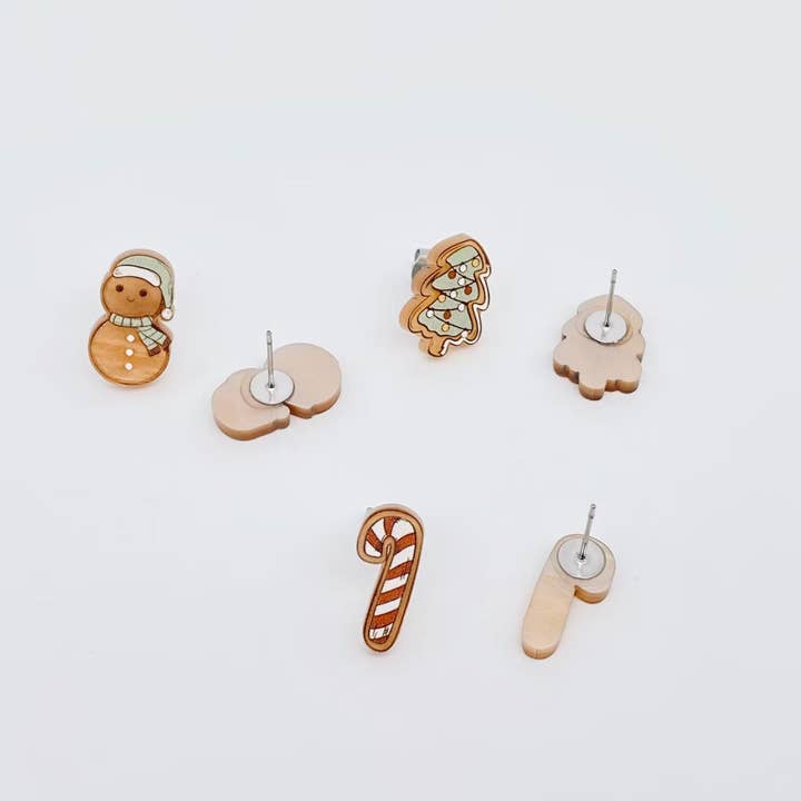 Mio Queena - Wholesale Stud/Post Earrings - Christmas Tree,Gingerbread Man,Snowman,Crutches Ear Studs4