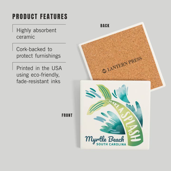 Lantern Press - Wholesale Coasters - Ceramic Coaster Myrtle Beach, South Carolina, Mer-Mazing2