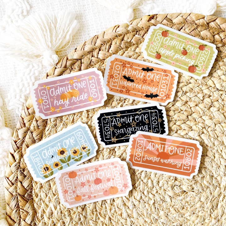 Elyse Breanne Design - Wholesale Sticker - Clear Sunset Watching Admit One Sticker, 2.7x1.5 in.