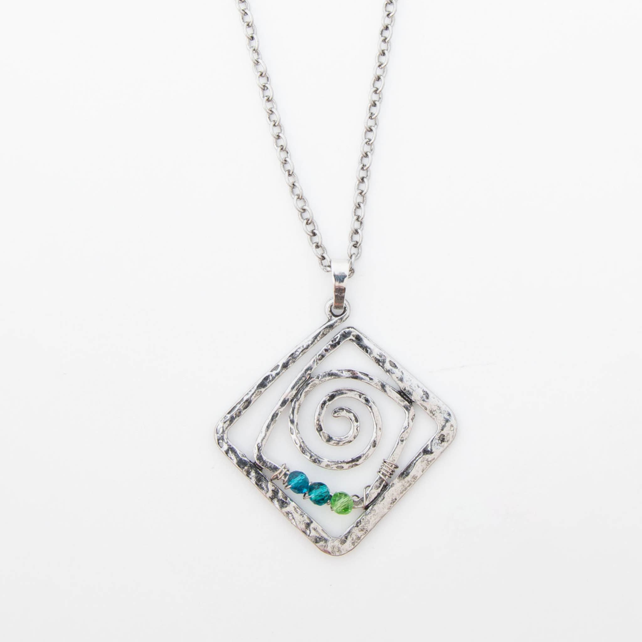 Howard's - Wholesale Pendant/Charm Necklace - Kelley Wire Wrapped Square 18" Silver Pendant Necklace1