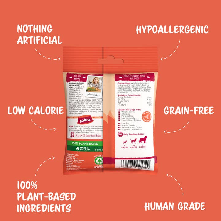 Soopa UK - Wholesale Pet Treats - Dog - Mango & Raspberry Dog Treats