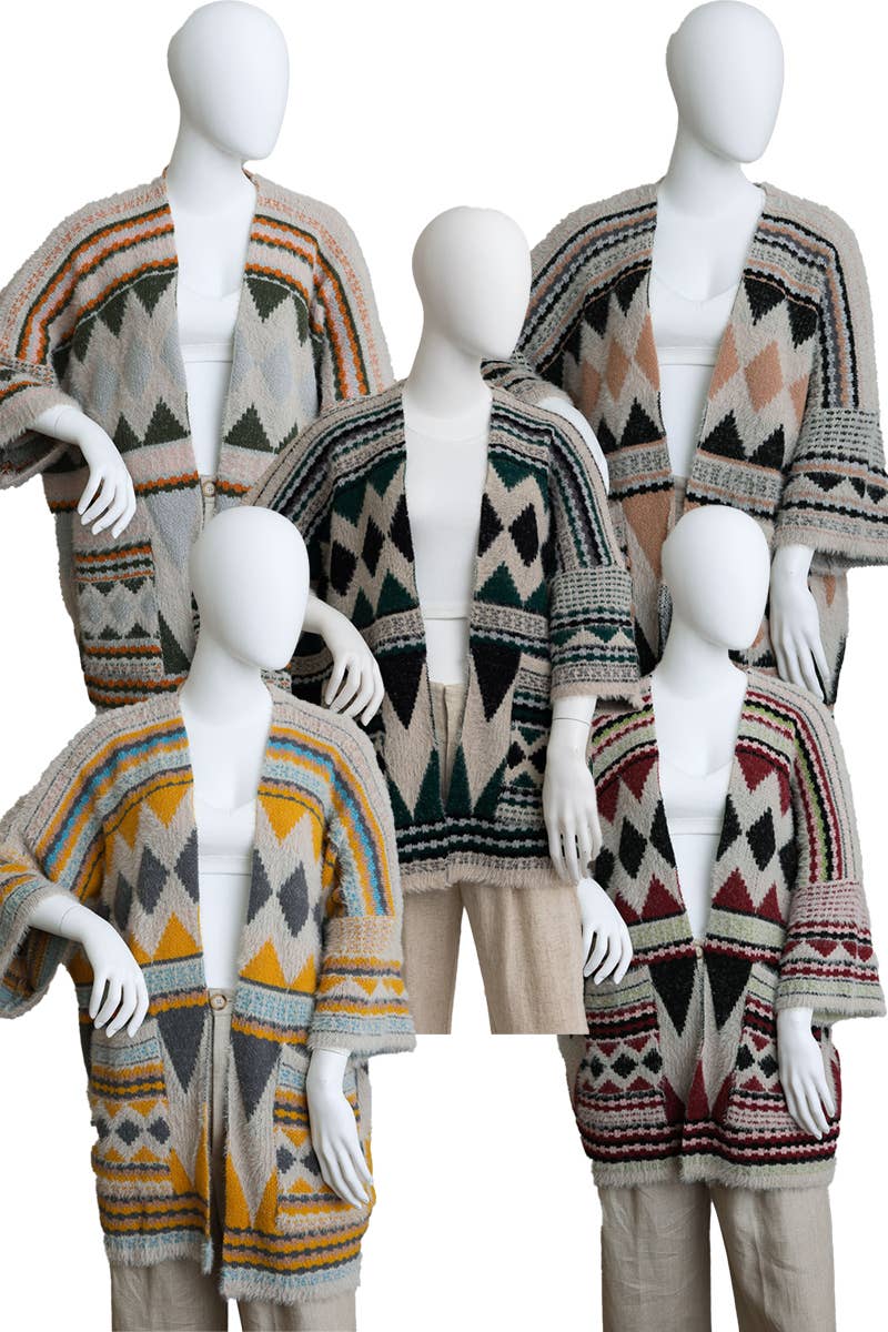Leto Accessories - Vente Cardigan – femme - Ceinture Ruana en fausse fourrure bohème avec poches douillettes - Cardigan tribal5