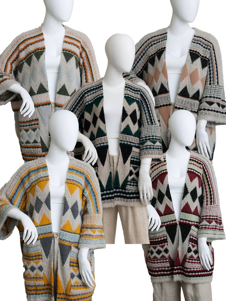 Leto Accessories - Wholesale Cardigan – Women’s - Boho Faux Fur Ruana Wrap with Cozy Pockets - Tribal Cardigan17