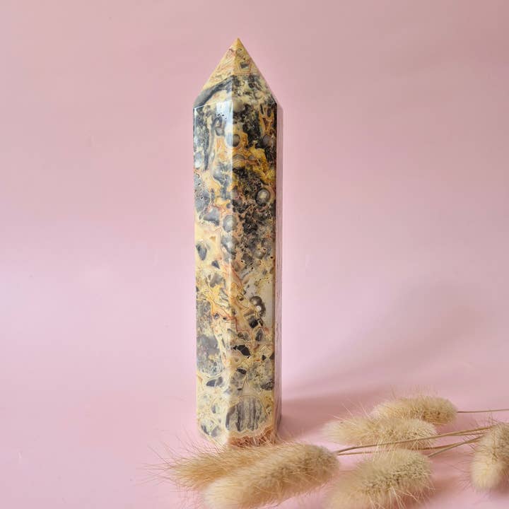 XL Gemstone Crazy Agate Tower – 586g | 18cm Obelisk for wholesale by Moonlight Gemstones