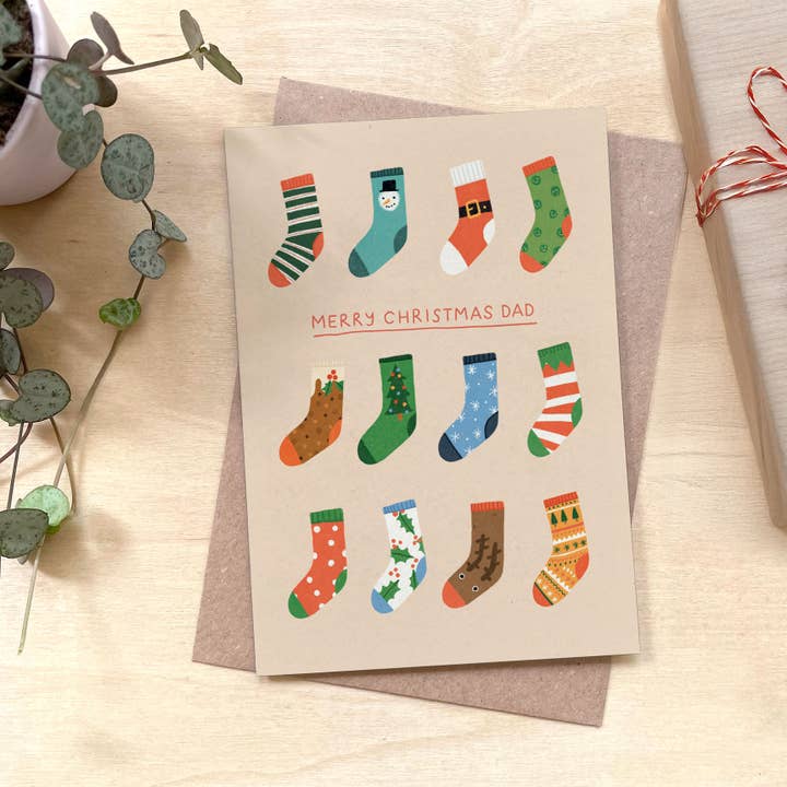 Dad Christmas Socks Recycled Coffee Cup Card for wholesale by Coffee Cup Cards
