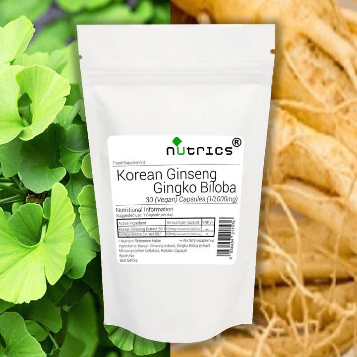 Nutrics® 10,000mg Ginkgo Biloba & Korean Ginseng Capsules for wholesale by NUTRICS SUPERFOOD