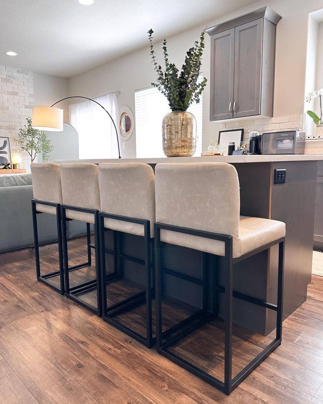 Light Grey Set Of 4 Counter Height Bar Stools PU Leather With Back for wholesale on Faire3