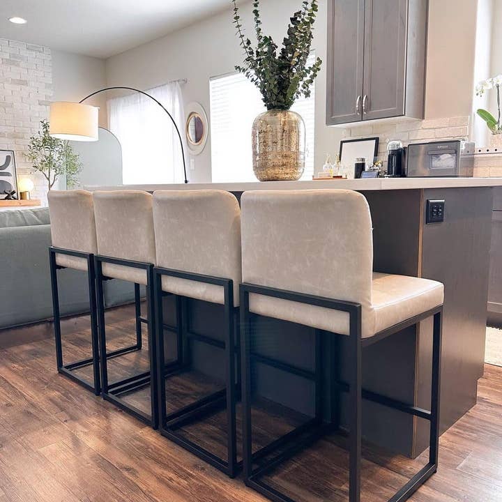 Light Grey Set Of 4 Counter Height Bar Stools PU Leather With Back for wholesale on Faire3