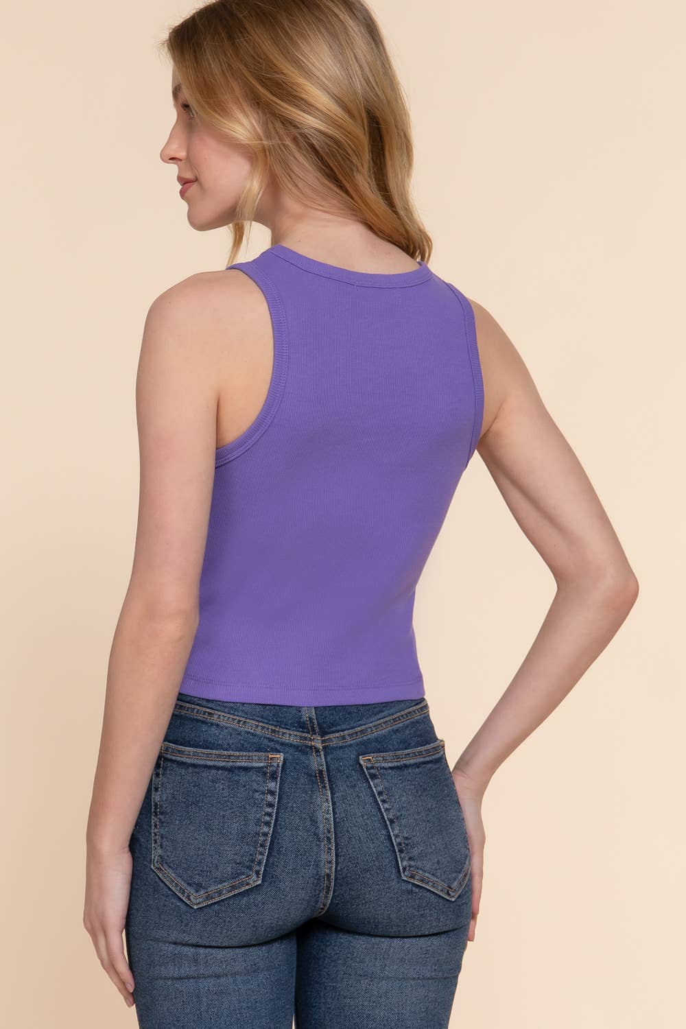 Active Basic | Active USA - Venta al por mayor Camiseta sin mangas - Mujer - Top sin mangas de punto acanalado de algodón y spandex con cuello redondo32