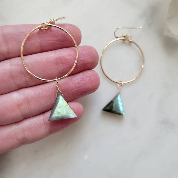 Leo Eleven Jewelry - Wholesale Dangle Earrings - Labradorite Triange Hoop Earrings 3