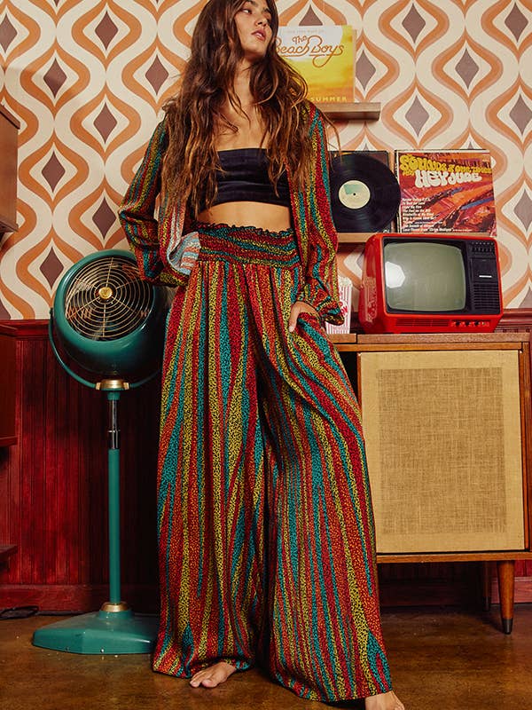 P5016Z Multi Color Smocked Waist Band Wide Leg Maxi Pants for wholesale on Faire