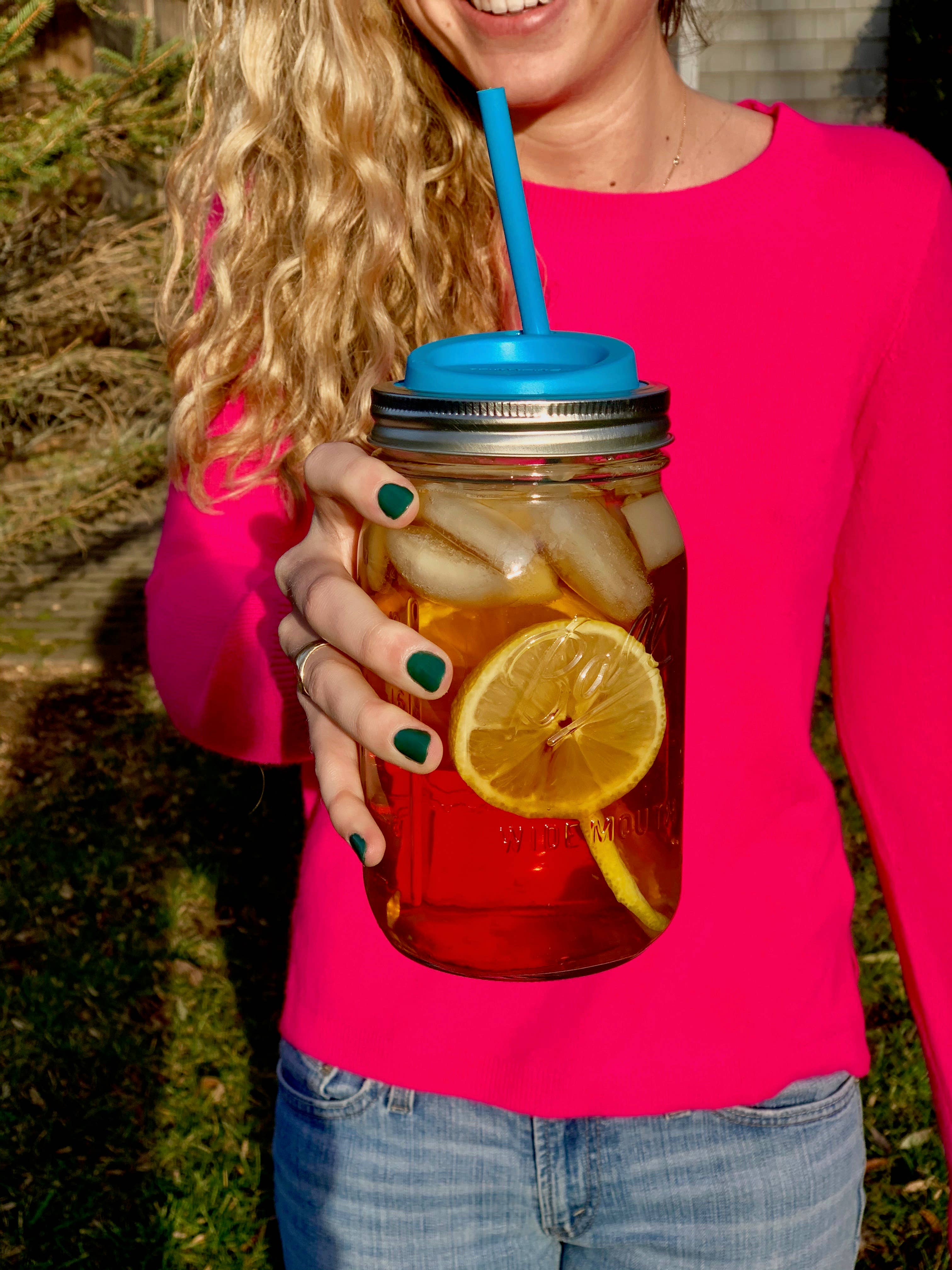 Fox Run Brands - Wholesale Drink Lids - Jarware Drink Lid, Straws for Wide Mouth Mason Jar, Blue6