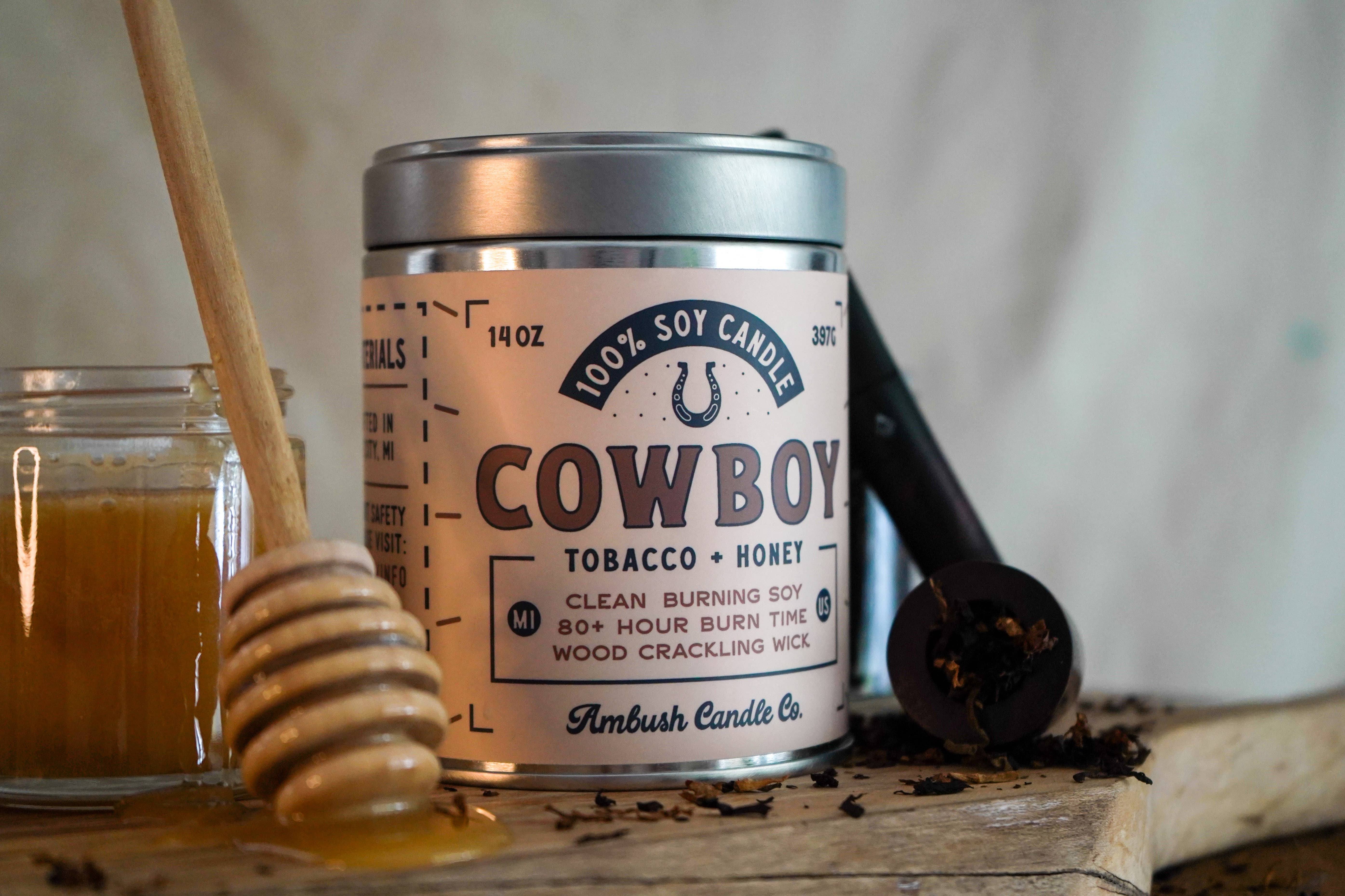 Ambush Candle Co. - Wholesale Jar/Filled Candle - Cowboy | Tobacco + Honey 14oz Soy Candle