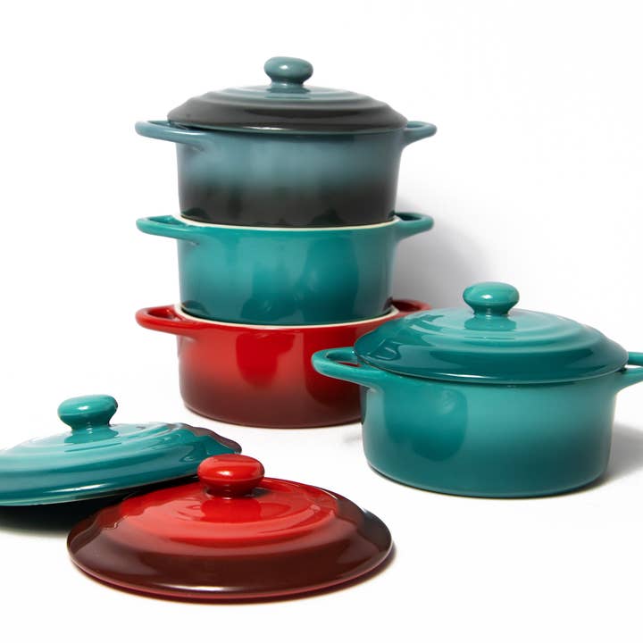 Kook - Wholesale Baking Dish - Kook Mini Casserole Dishes & Lids, Ceramic, 12 oz, Set of 49