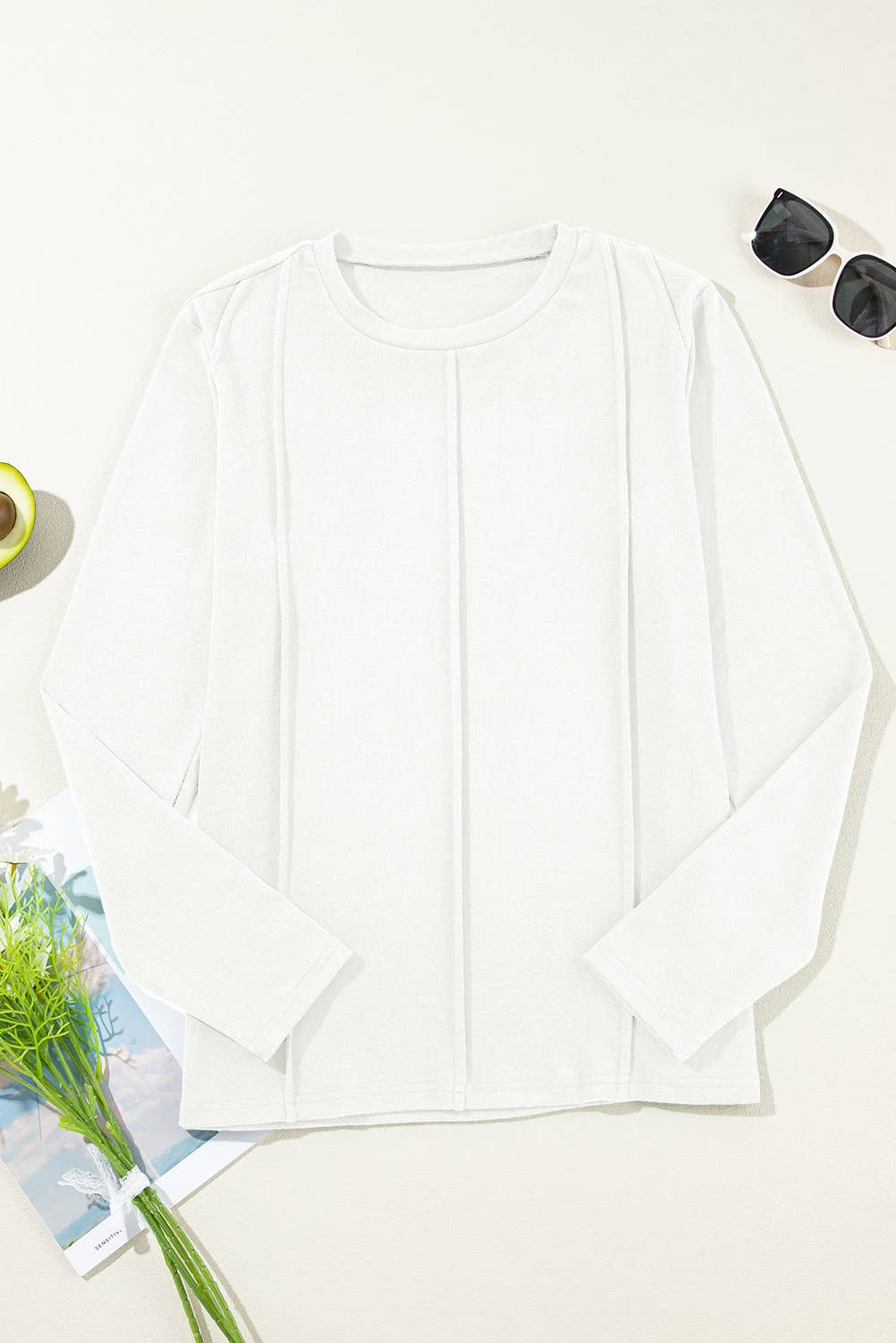 FULL TIME PURCHASE - Wholesale Knit Top - Women's - Solid Exposed Seam Crew Neck Long Sleeve Top23