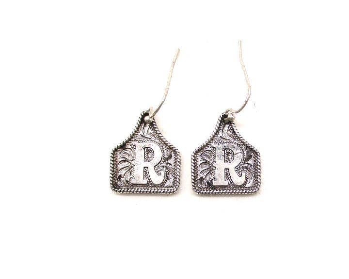 Snowing West - Wholesale Dangle Earrings - WESTERN ETCHED CATTLE TAG INITIAL EARRINGS12