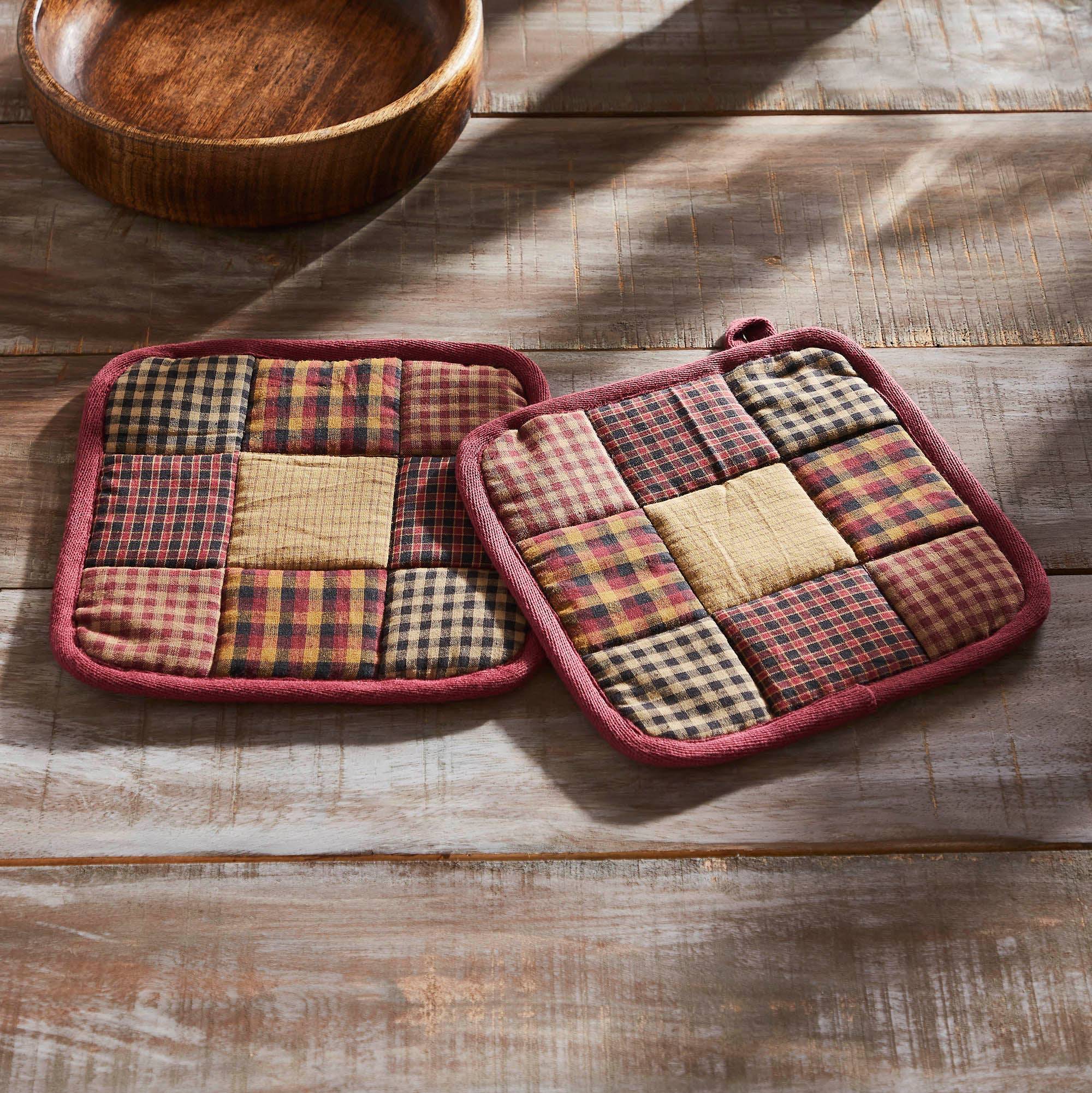 VHC Brands - Vente Gants de cuisine/maniques - Lot de 2 porte-casseroles Primitive Check de Heritage Farms, 8 x 80