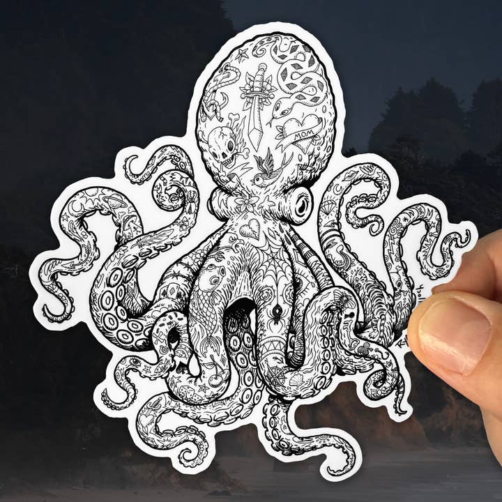 Ryan McCulloch Art - Wholesale Sticker - VINYL STICKER: Tattoo Octopus (Stoic Americana) (4-inch)