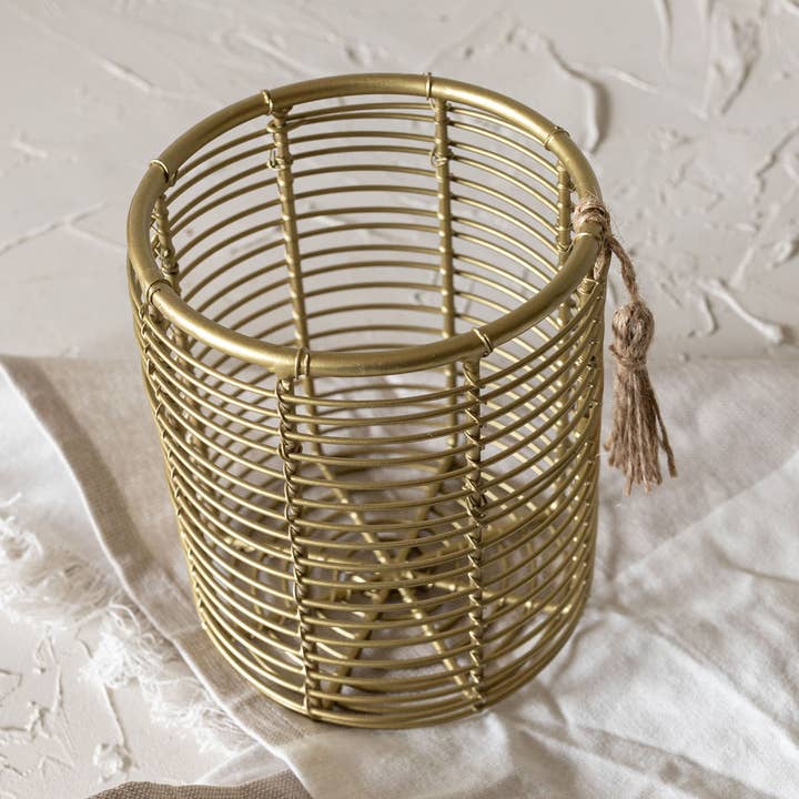 Auden Brass Utensil Caddy Metal with Jute Tassel for wholesale by Foreside Home & Garden