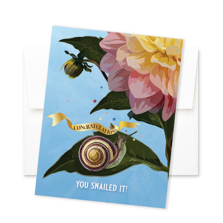 Cartão de Parabéns | Cartão de Parabéns com Caracol, Dália e Estrelas por atacado de The Red Barn Press