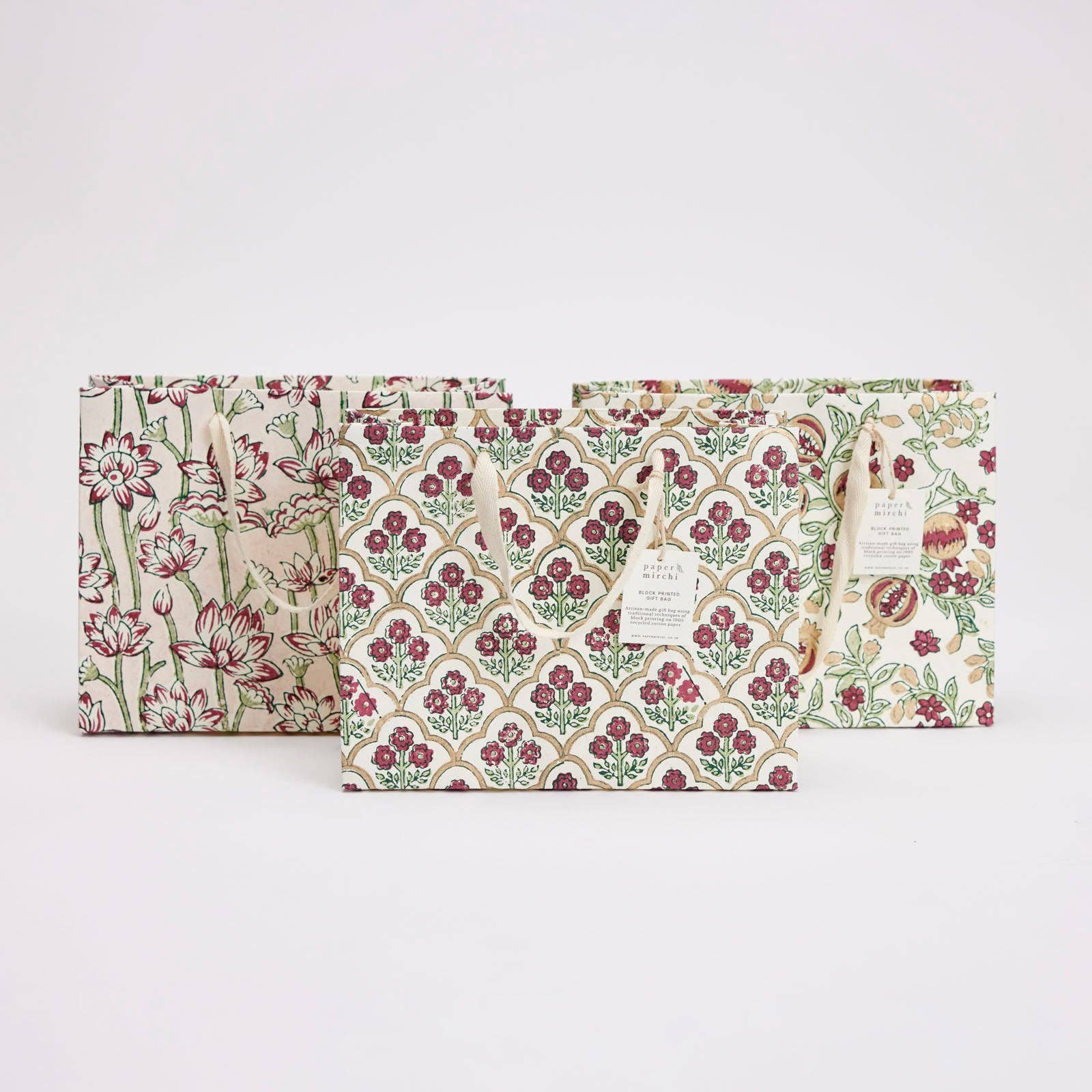 Paper Mirchi - Vente Pochette cadeau - Sacs Cadeaux Imprimés à la Main (Moyen) - Cerise1