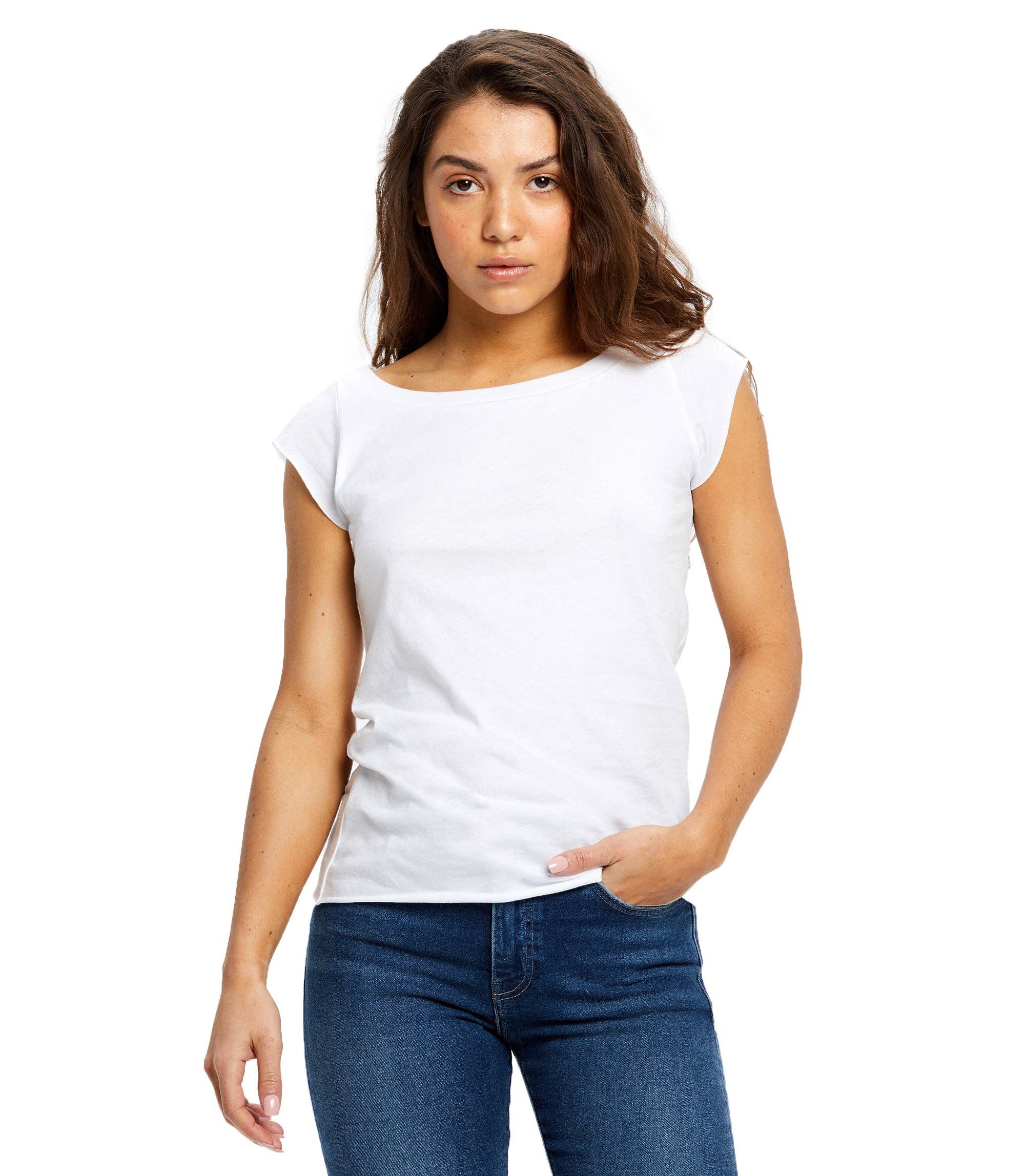 US Blanks - Wholesale T-Shirt - Women's - Women's Cap Sleeve Raw Edge Open Neck15