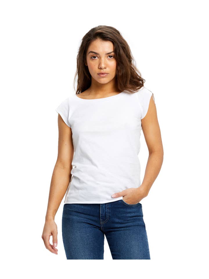 US Blanks - Wholesale T-Shirt - Women's - Women's Cap Sleeve Raw Edge Open Neck15