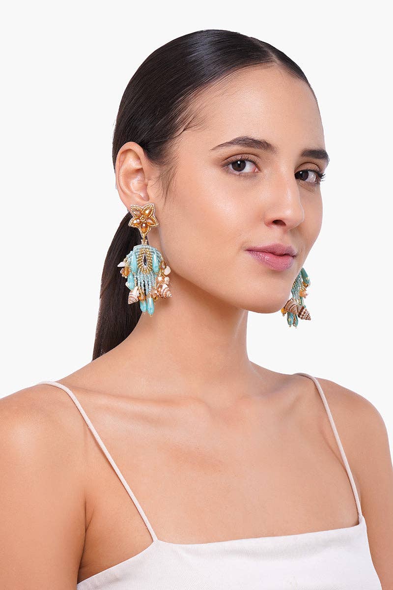 America & Beyond – wholesale Dangle earrings – Aqua Beaded Shell Earrings2