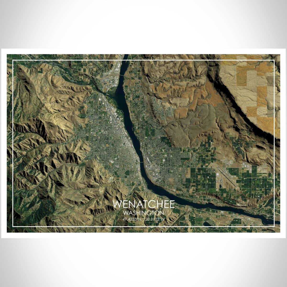 JACE.design - Wholesale Art Print - Wenatchee WA Map Print Satellite2