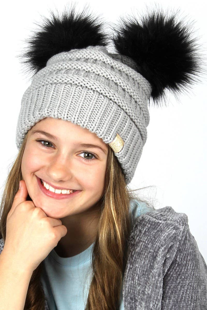 Fashion City - Vendita all'ingrosso Berretto - Bambini - Berretto invernale per bambini con doppio pompon11