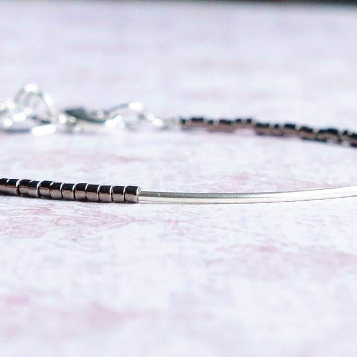 Dark Nickel Seed Bead And Sterling Silver Bar Bracelet for wholesale by Sentimento