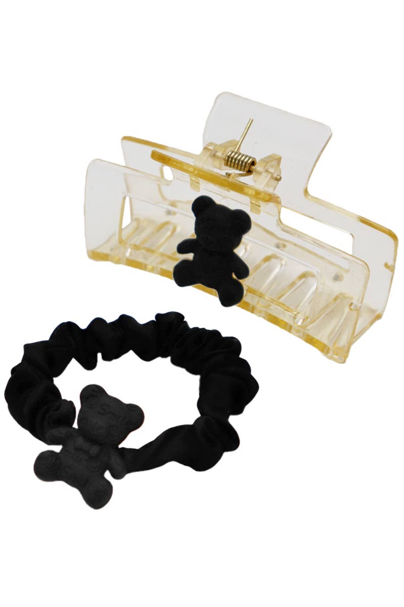 Cap Zone – wholesale Scrunchie - Women’s – Teddy Bear Charm Scrunchie and Clear Hair Claw3