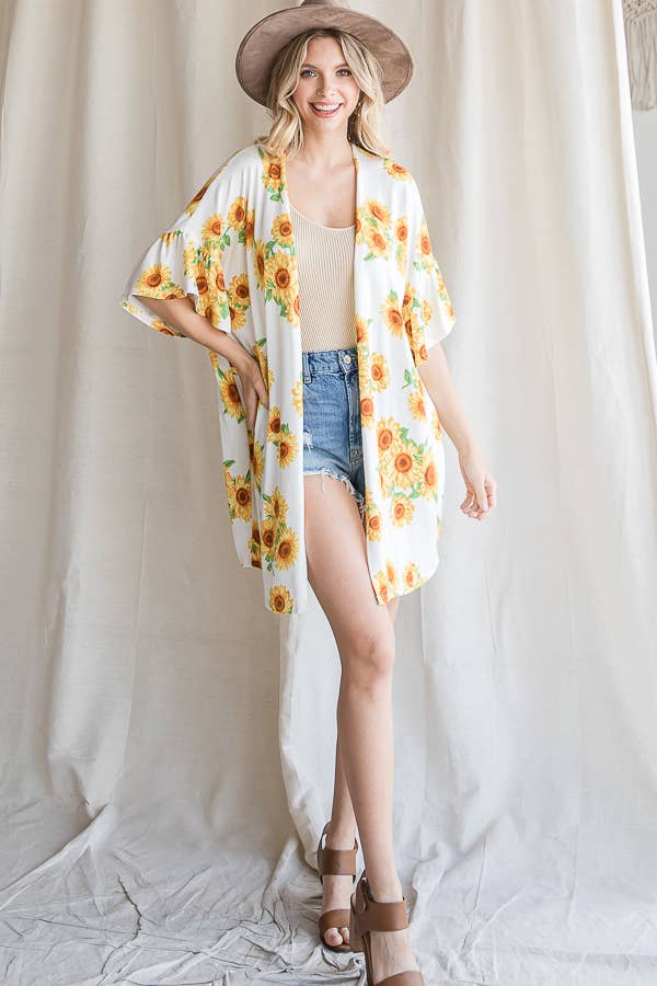 Off White Sunflower Casual Open Front Cardigan T4237 for wholesale on Faire8