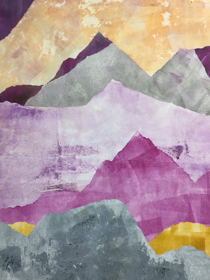 Solnedgangsbjerge Uindrammet Print for engroshandel hos Artxtiles