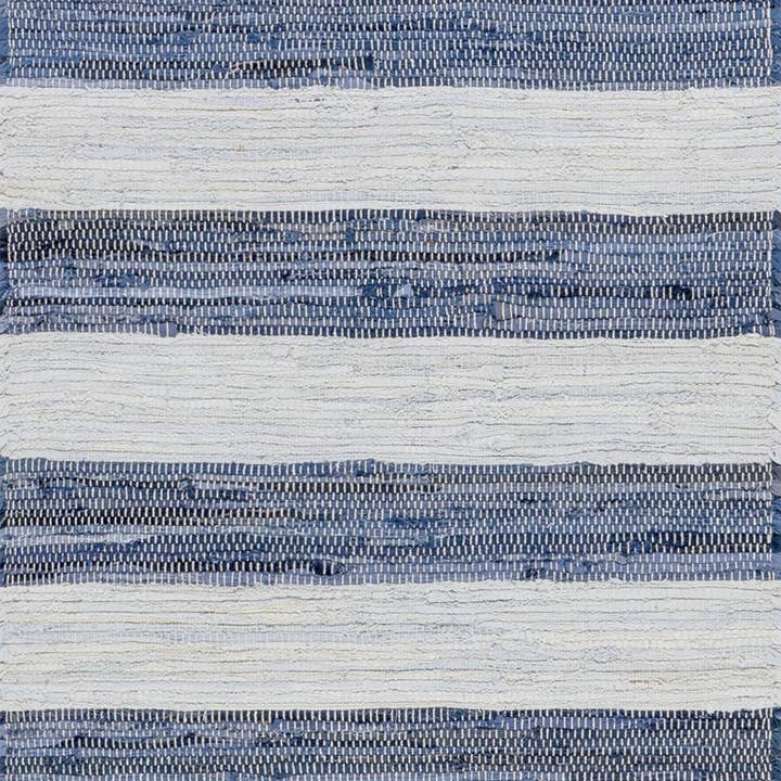 Blue Home Conservatory Striped Rag Handwoven Cotton Area Rug for wholesale on Faire1
