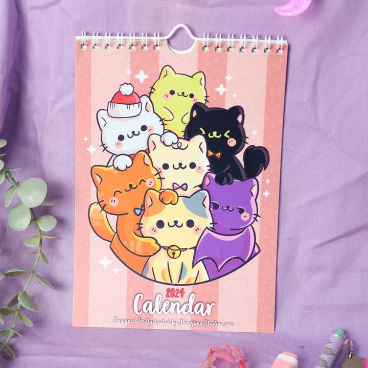 2024 Cute Cat A5 Kalender for engroshandel hos Nekojima Studios