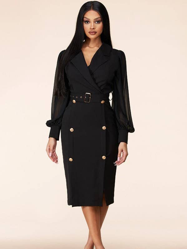 Sort blazerkjole i blonder med lange ærmer for engroshandel hos The Steven Wick Company