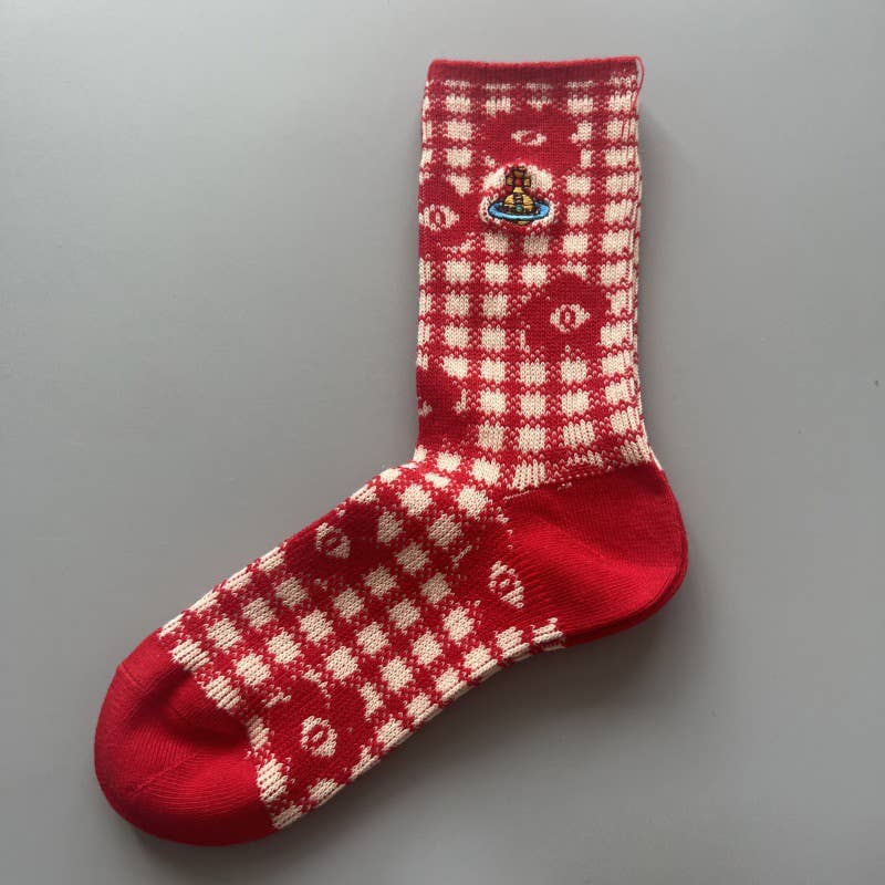 Tourtiwi - Wholesale Socks - Women's - Red Snowflake & Geometric Patterns Christmas Crew Socks14