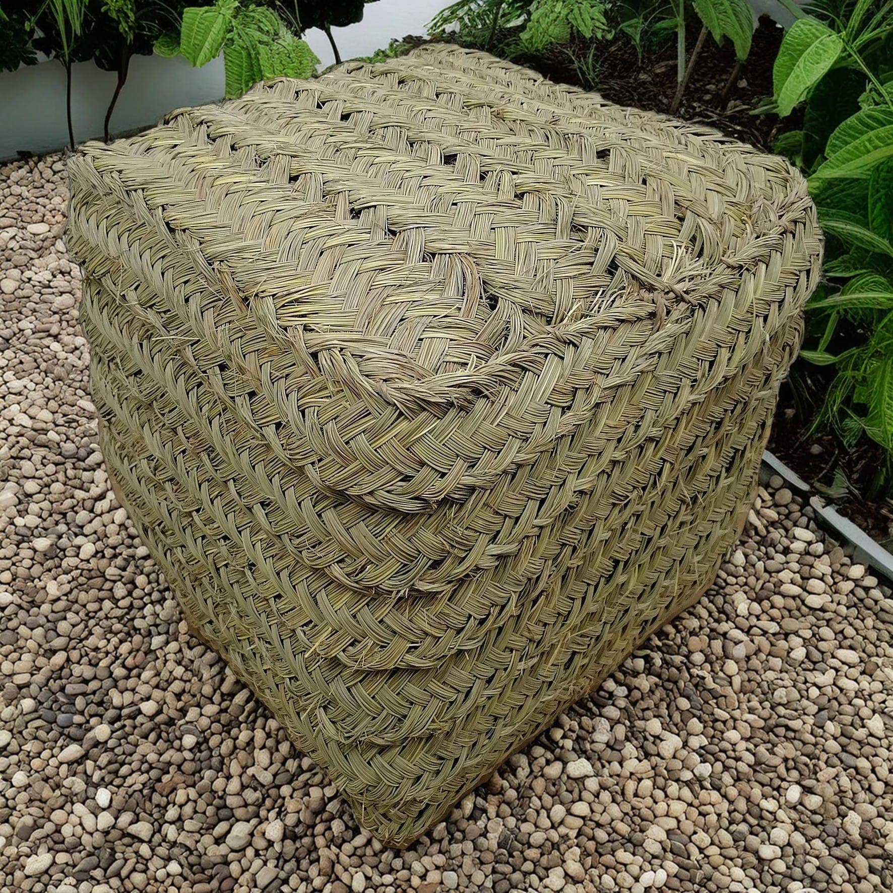 Etnico del Mondo - Vendita all'ingrosso Pouf - Pouf Poggiapiedi Etnico Marocchino In Paglia Intrecciata6