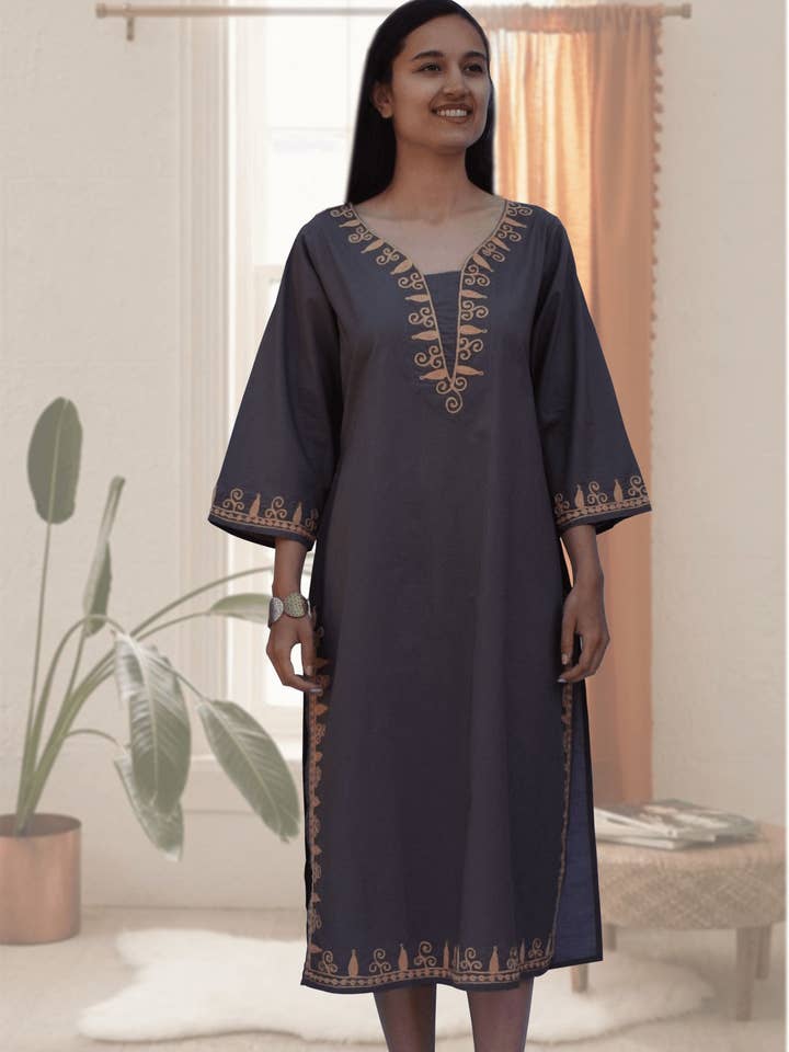 Vidya Kaftan Tunikakleid aus Baumwolle für den Großhandel von Ayurvastram