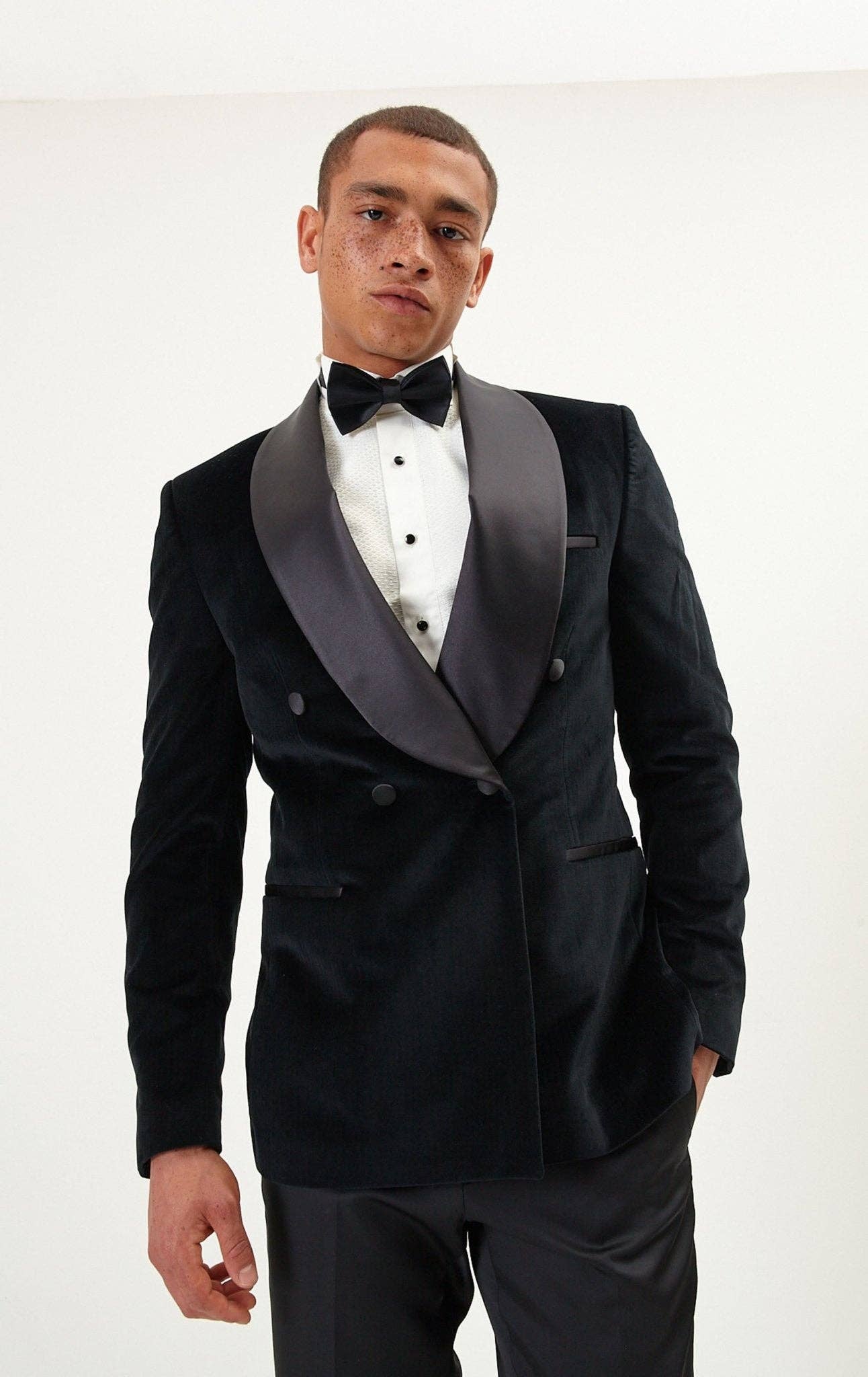 Men's Double Breasted Tuxedo - Black Velvet for wholesale on Faire1