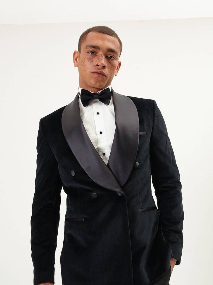 Men's Double Breasted Tuxedo - Black Velvet for wholesale on Faire1