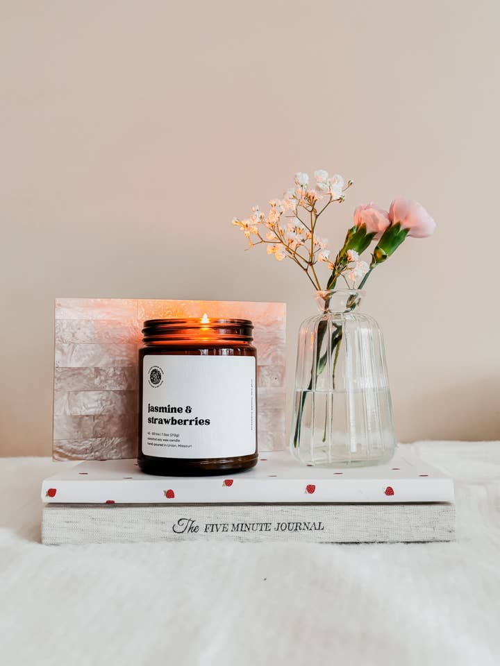 Jasmine & Strawberries for wholesale by Meadow Candle Studio LLC