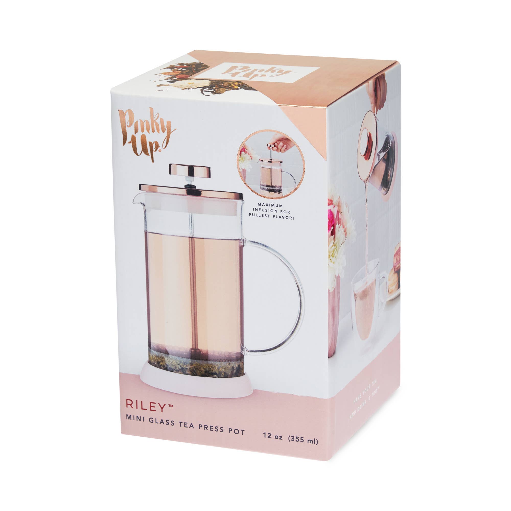 Pinky Up - Wholesale Tea Pot - Riley™ Glass Portable Mini Coffee and Tea Press Pot 12oz1