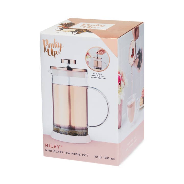 Pinky Up - Wholesale Tea Pot - Riley™ Glass Portable Mini Coffee and Tea Press Pot 12oz1