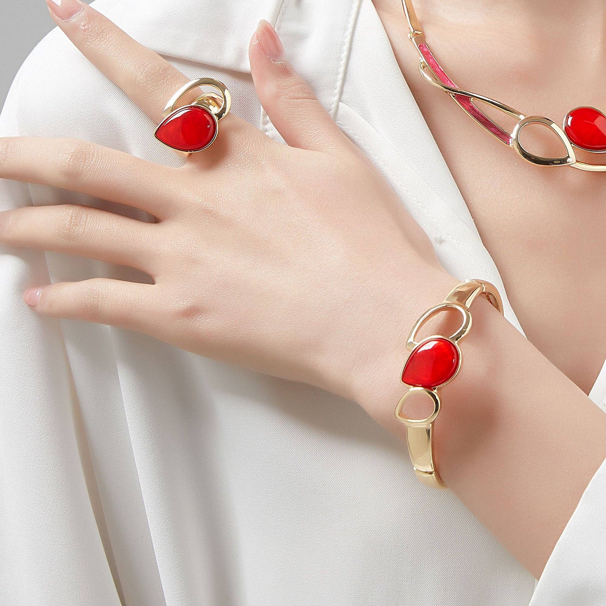 BELLE MISS – Anel de cocktail/declaração por atacado – Anel elástico Baptista de latão com resina4