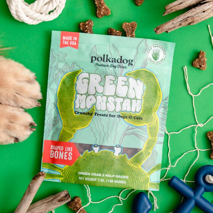 Pet Palette Distribution - Wholesale Pet Treats - Dog - Polkadog Green Monstah Bone Shaped Crunchy Dog & Cat Treats