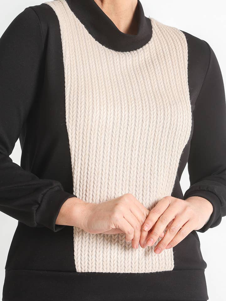 LOURDES CASTILLO - Wholesale T-Shirt - Women's - 372264L ROMA KNIT SWEATSHIRT WITH CABLE FRONT PANEL2